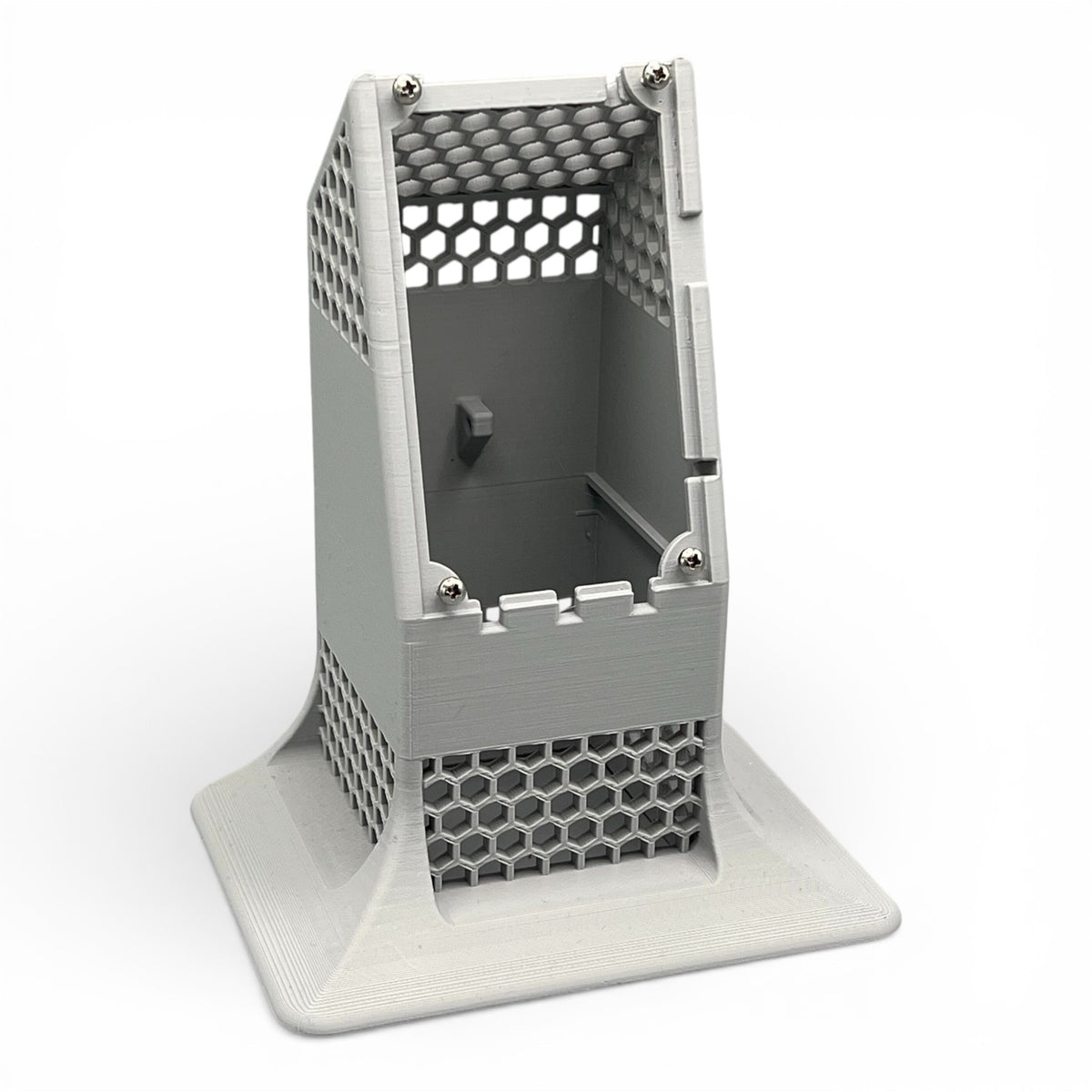 3DTools Cooling Tower One Gehäuse aus grauem PETG für Bitaxe Miner mit Wabenstruktur zur Belüftung