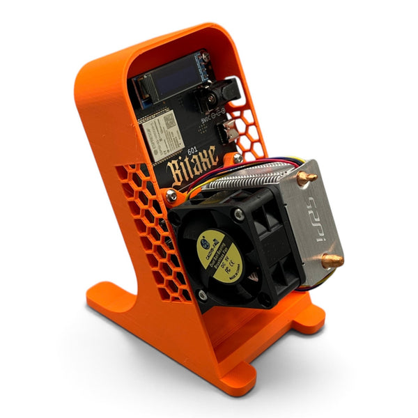 3DTools stehendes Gehäuse in Orange für Bitaxe Ultra, Supra und Gamma Miner aus PETG mit Wabenstruktur
