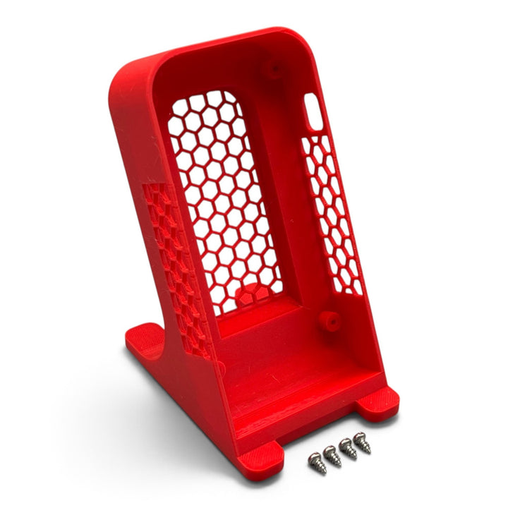 3DTools rotes Standing Case aus PETG für Bitaxe Ultra, Supra und Gamma Miner mit Wabenstruktur und Schrauben