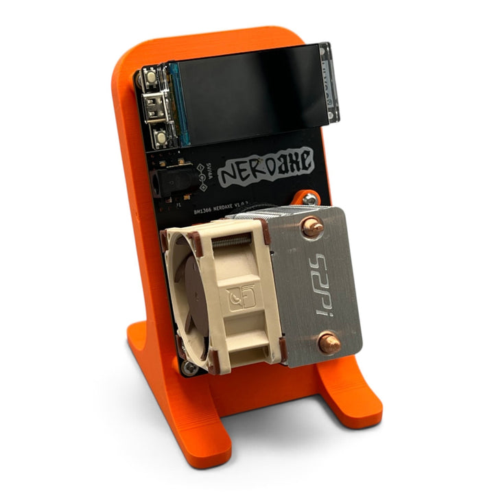 3DTools Ständer aus orangefarbenem PETG für Nerdaxe und Nerdminer ASIC-Boards mit offener Bauweise