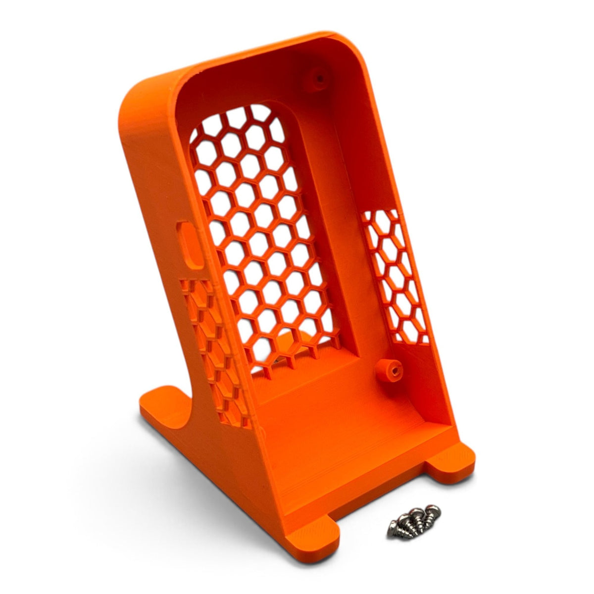 3DTools Standing Case in Orange für Nerdaxe und Nerdminer mit Wabenstruktur und Montageschrauben