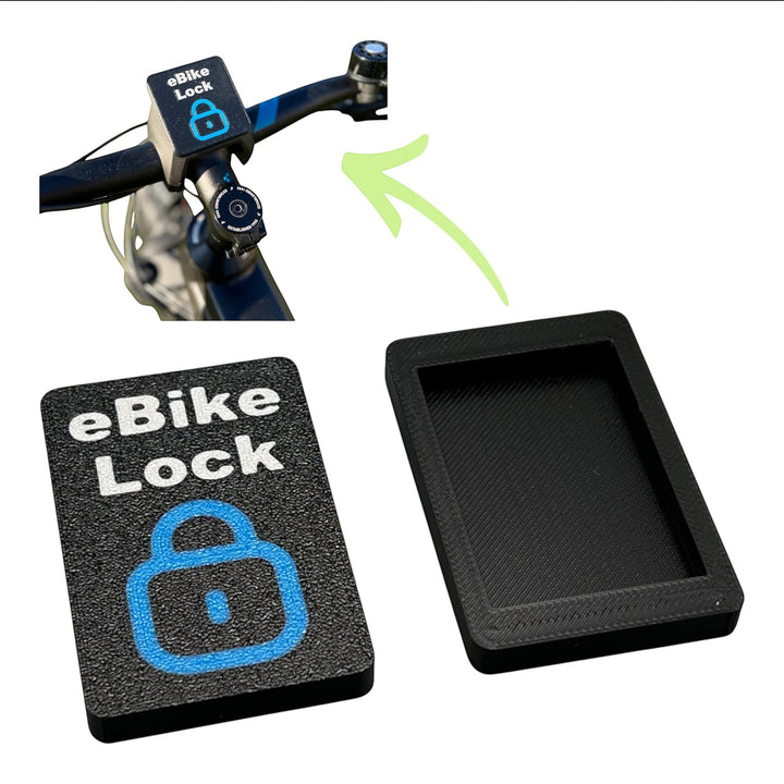 3DTools Schutzkappe für Bosch Kiox 300 und 500 Displayhalterung aus schwarzem PETG mit eBike Lock Aufdruck