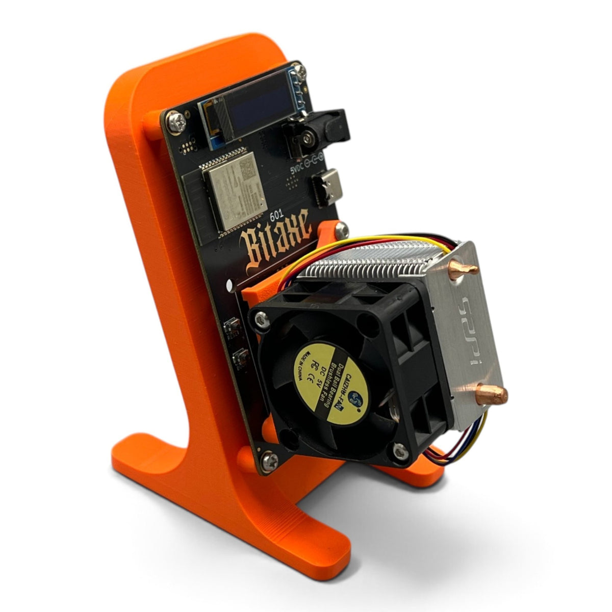 3DTools 2-Pin Sockeladapter in Orange für die Montage des GeeekPi Ice Tower Kühlers auf Bitaxe und Nerdaxe Minern