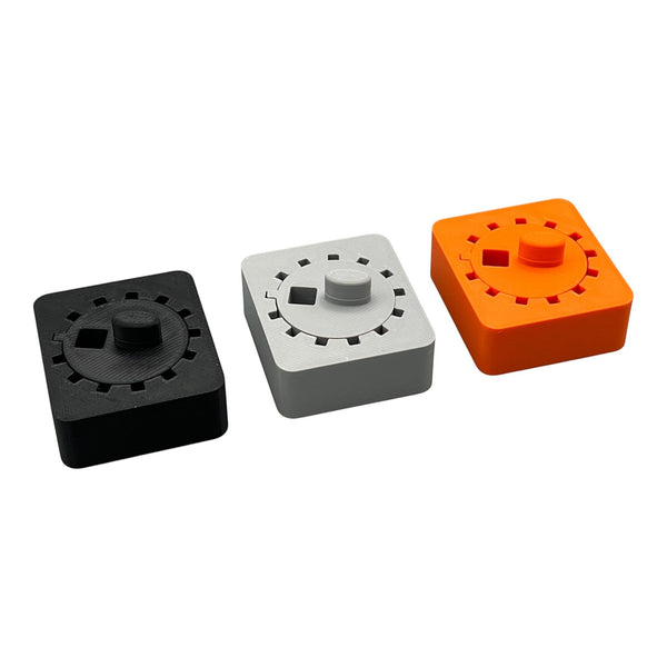 3DTools Stempelhilfe Blockmit V5 in Schwarz, Grau und Orange zur sicheren Beschriftung von M8 Unterlegscheiben