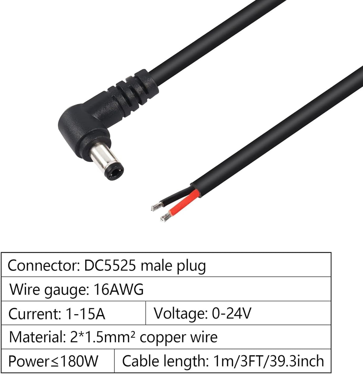 GINTOOYUN DC5525 Anschlusskabel – Herstellerdetail, Lieferumfang 1 Kabel