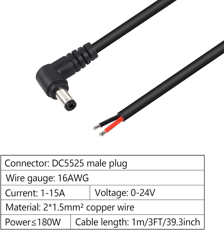 GINTOOYUN DC5525 Anschlusskabel – Herstellerdetail, Lieferumfang 1 Kabel