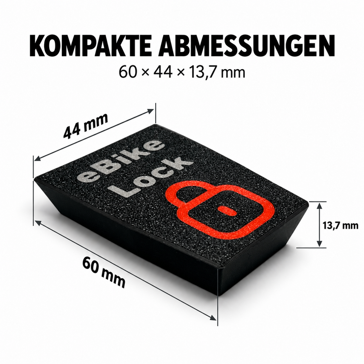 Maße der PLEXONE Schutzkappe: 60 mm Länge, 44 mm Breite und 13,7 mm Höhe