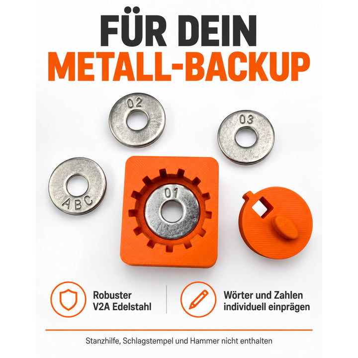 Unterlegscheiben individuell als Metall Backup beschriften
